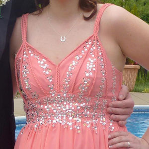 Embellished Watermelon Color Prom Dress